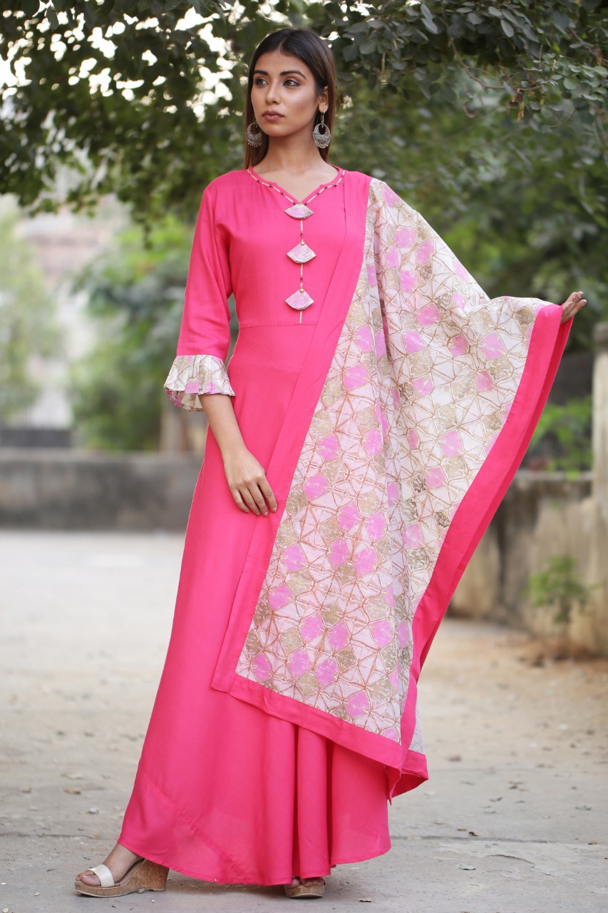 Gown With Designer Scarf Kurti Catalogue