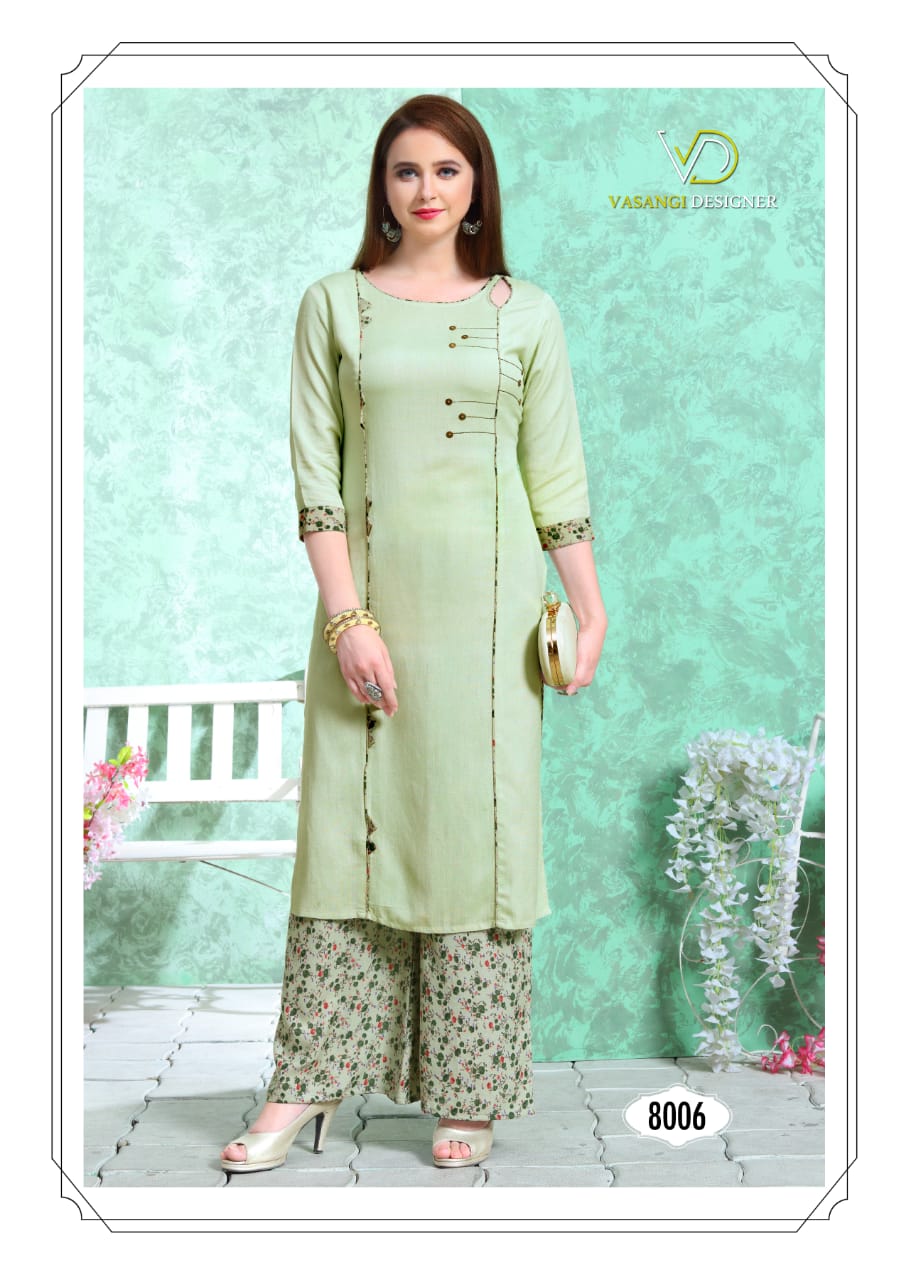 Atithi By Vasangi Designer Rayon Kurtis With Plazzo Collection