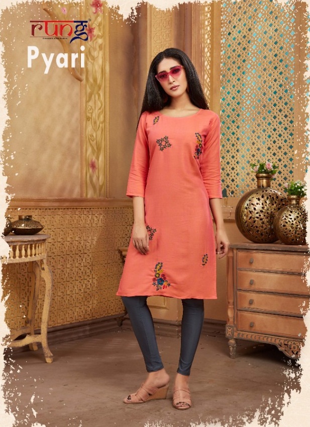 Rung Presents Pyari Collection Of Two Tone Rayon Manual Embroidered Kurtis