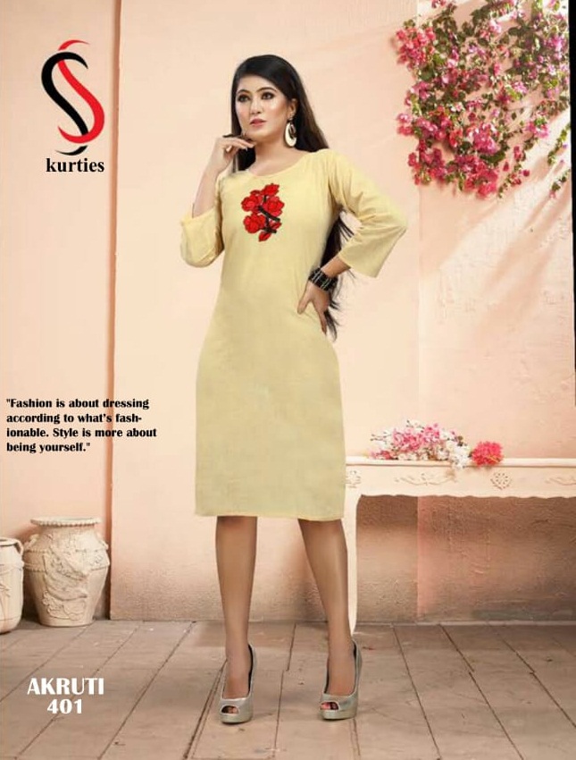 Ss Presents Akruti 4 Pure Cotton Self Embroidered Casual Kurtis