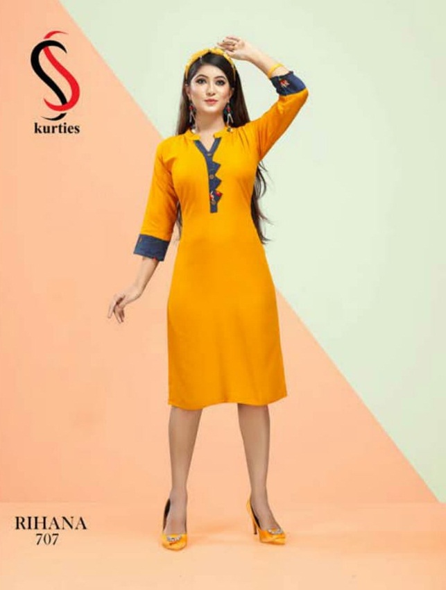 Ss Presents Rihana 7 Collection Of Rayon Plain Casual Wear Kurtis