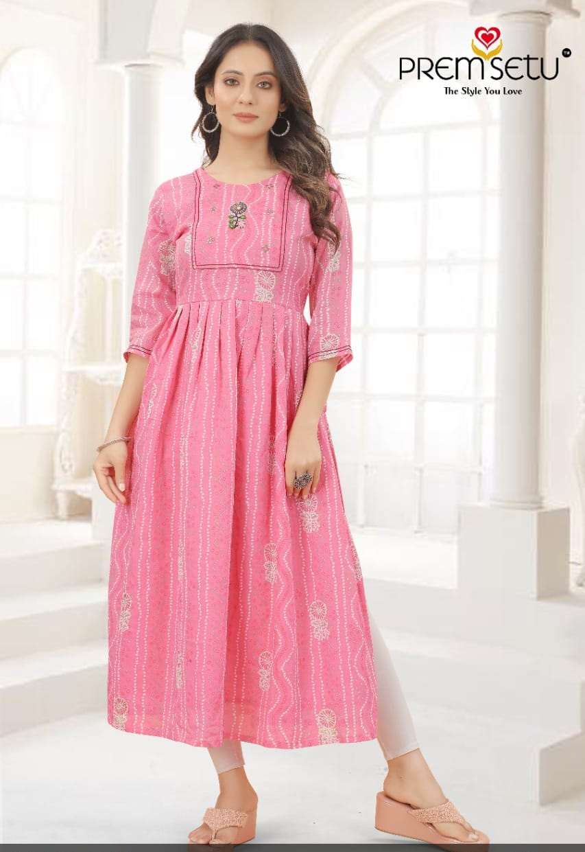 Anupama Pink Color Naira Cut Kurti by Wholesale Catalog