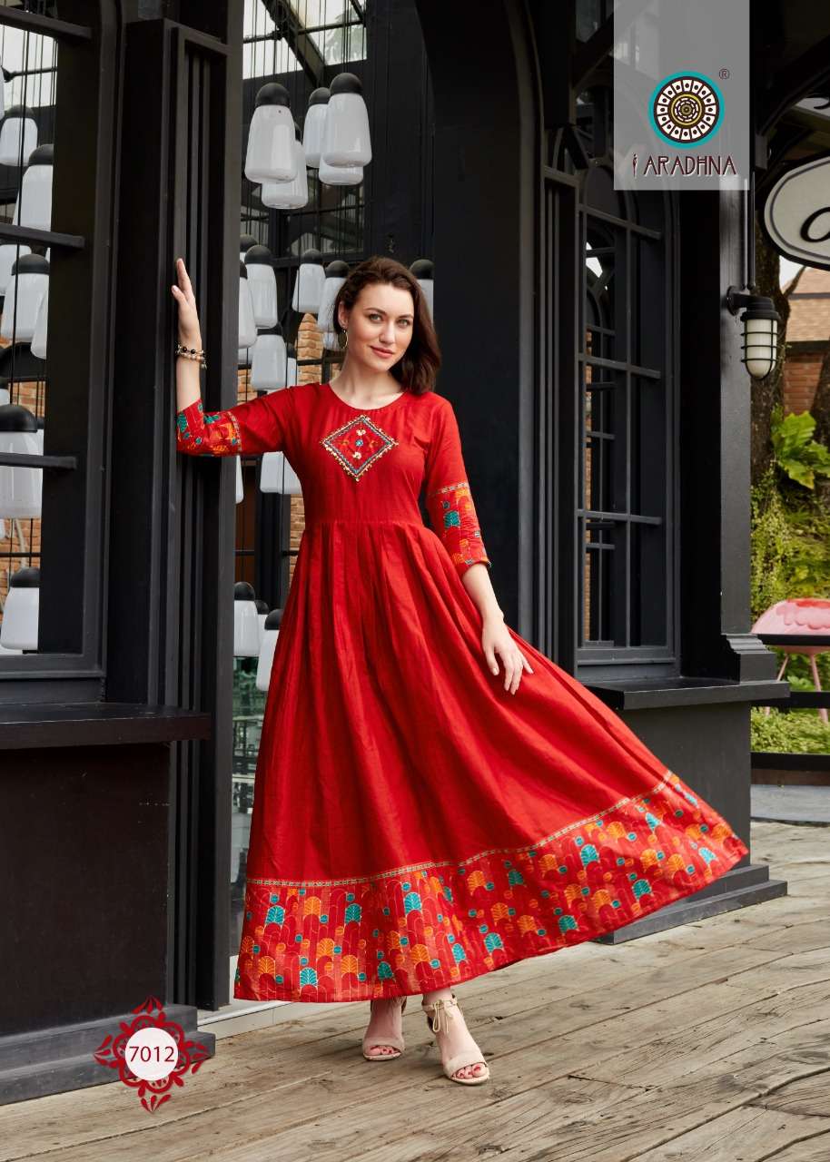ARADHNA Present Stylish Gown Style LEVEL 7 Kurti On Wholesale With Beautiful Print And Work