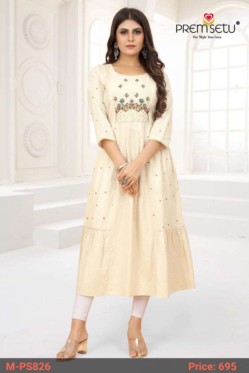 Premsetu Khatli work off white Naira cut Kurtis by wholesale catalog