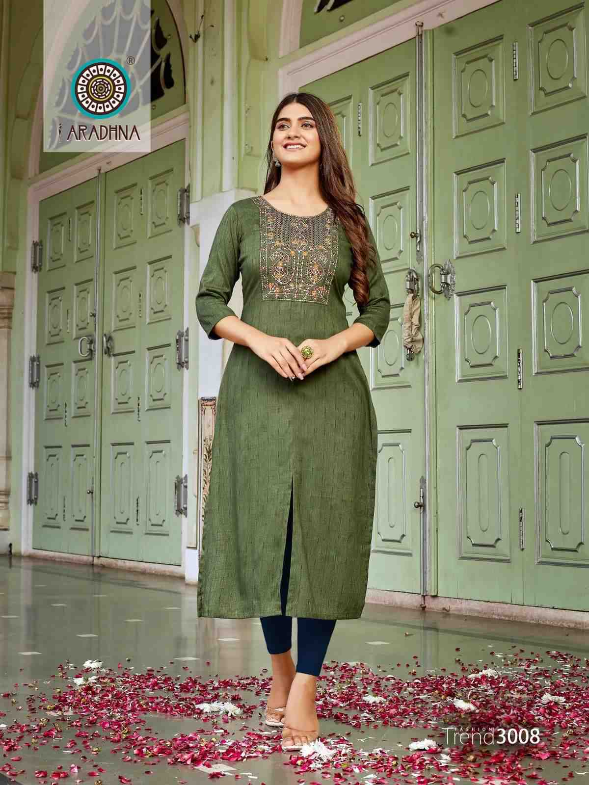 Aradhna Fashion Trend Vol 3 Rayon Dobby With Embroidery Work Only Kurti On Wholesale