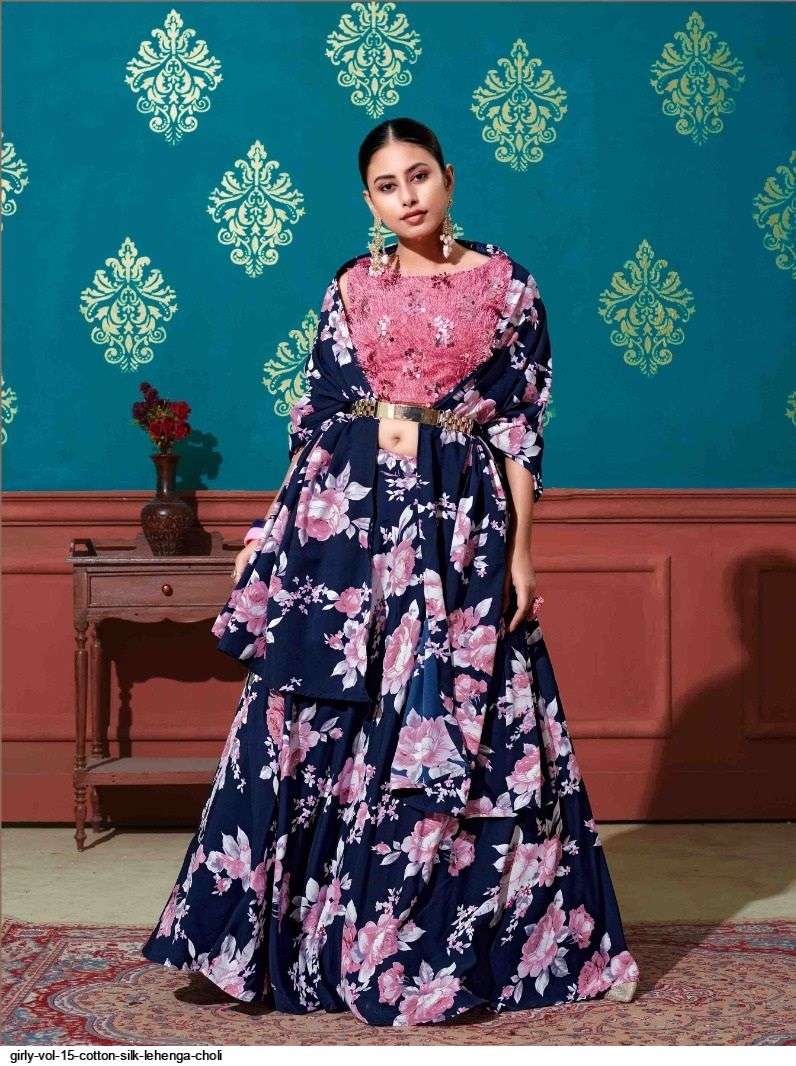 GIRLY VOL 15 COTTON SILK LEHENGA CHOLI 1673 WHOLESALE CATALOG
