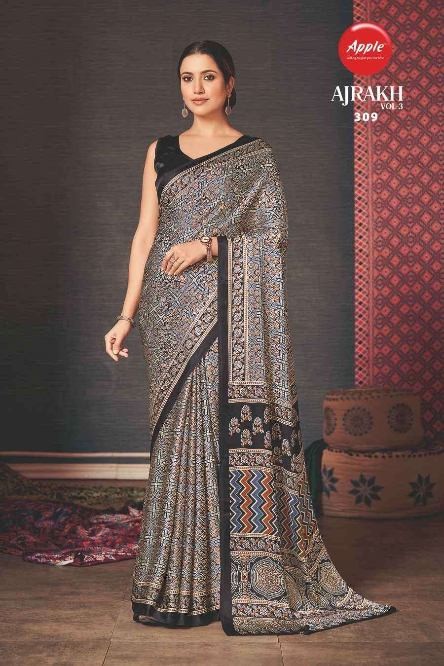 Apple Ajrakh Vol 3 Casual Printed Crepe Saree Wholesale catalog
