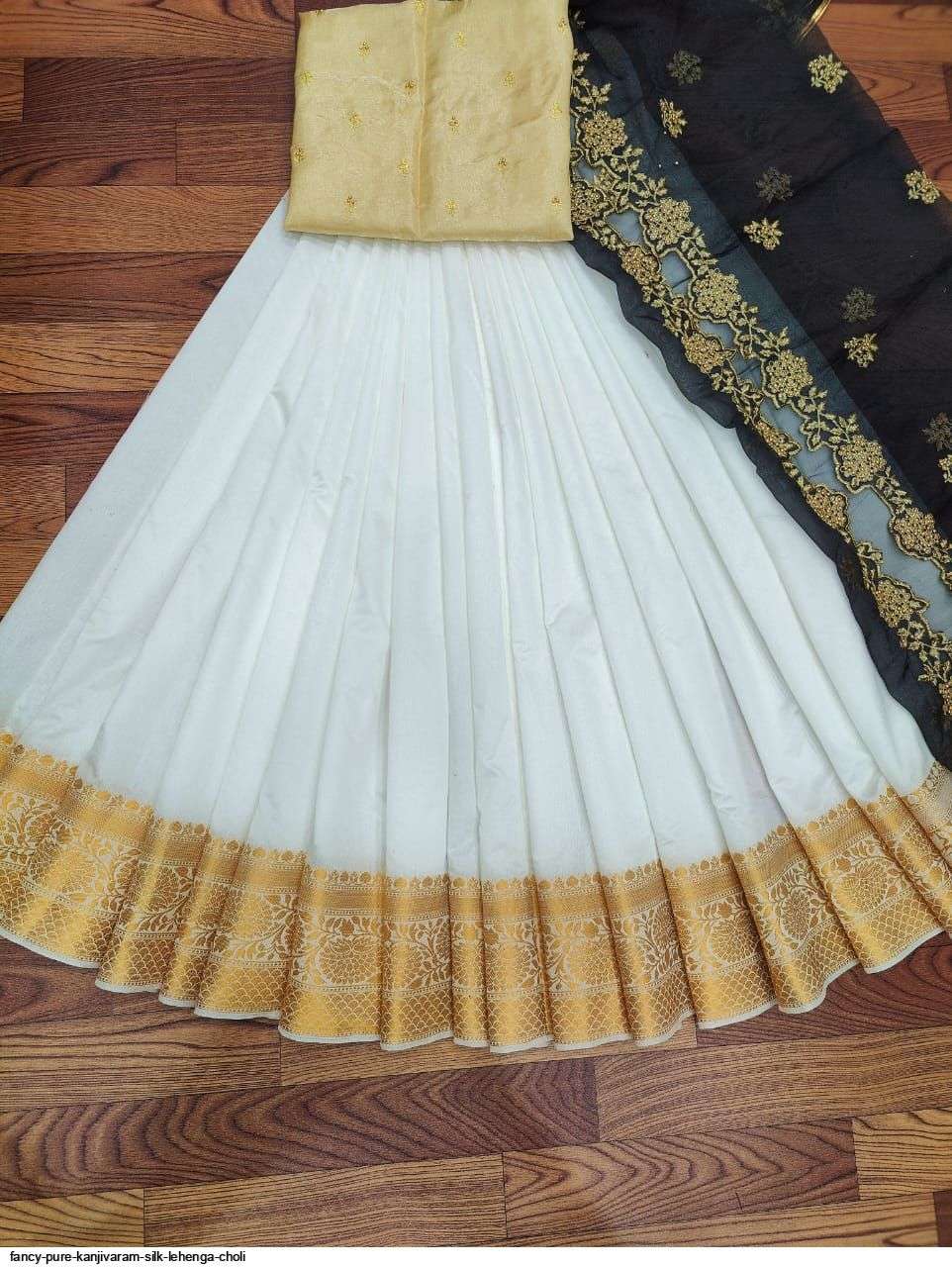 FANCY PURE KANJIVARAM SILK Cream LEHENGA CHOLI C Wholesale catalog