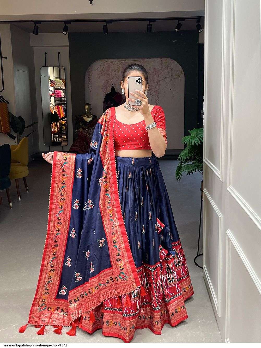 HEAVY SILK PATOLA PRINT BLUE LEHENGA CHOLI 1372 A