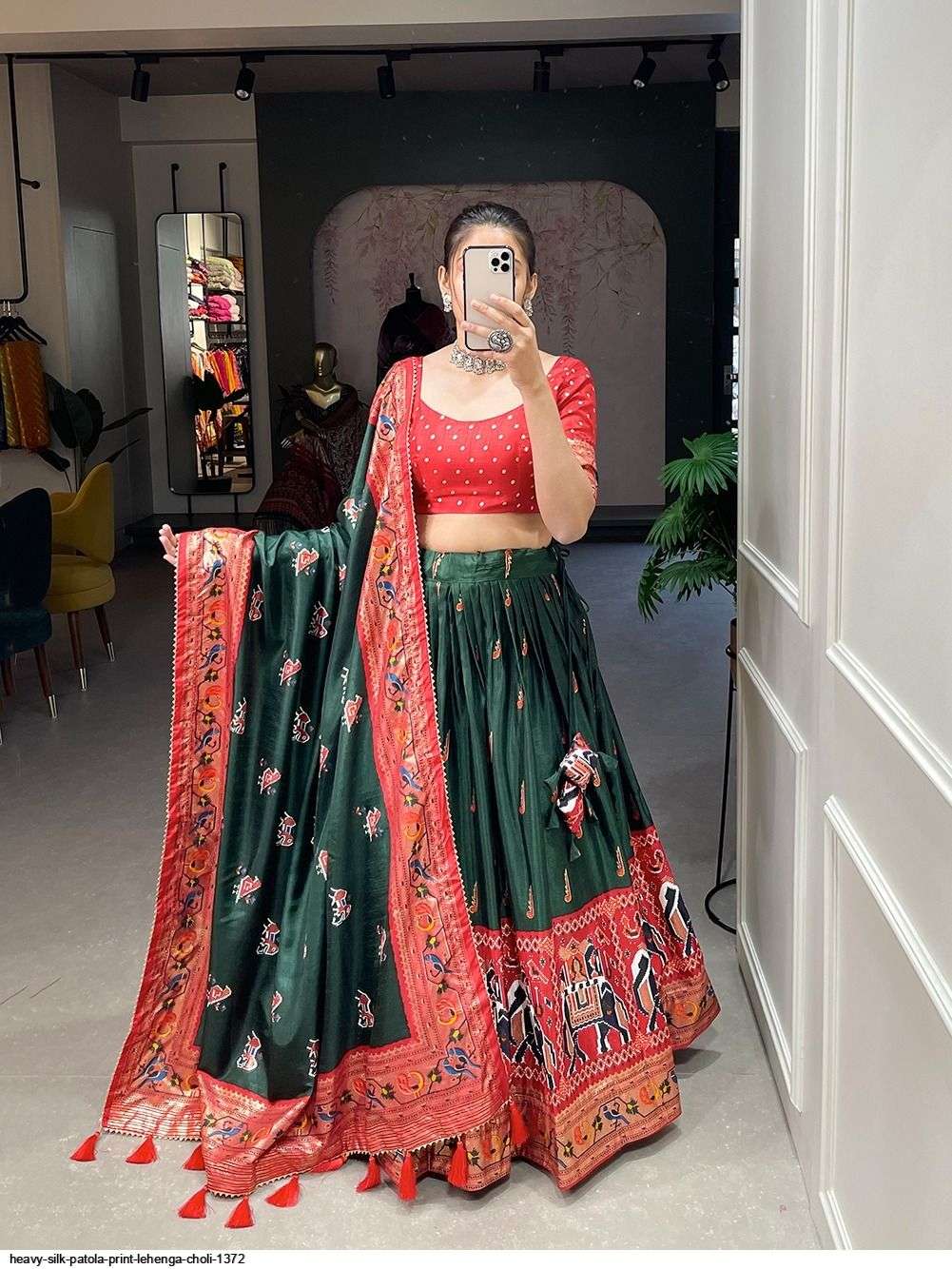 HEAVY SILK PATOLA PRINT GREEN LEHENGA CHOLI 1372 C