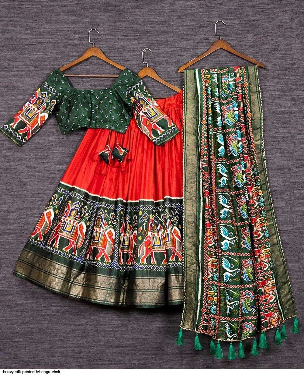 HEAVY SILK PRINTED Orange LEHENGA CHOLI B Wholesale catalog