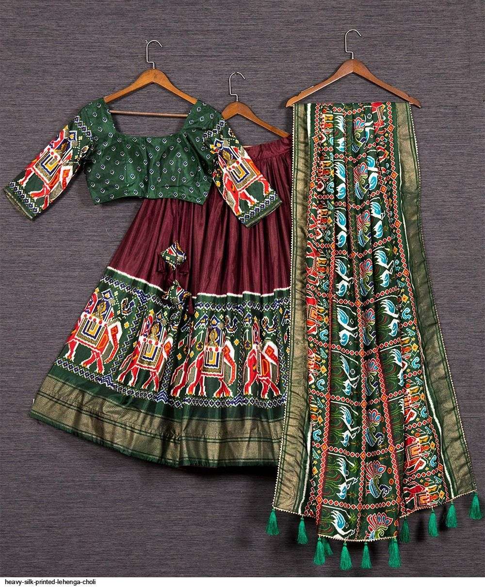 HEAVY SILK PRINTED Green LEHENGA CHOLI C Wholesale catalog