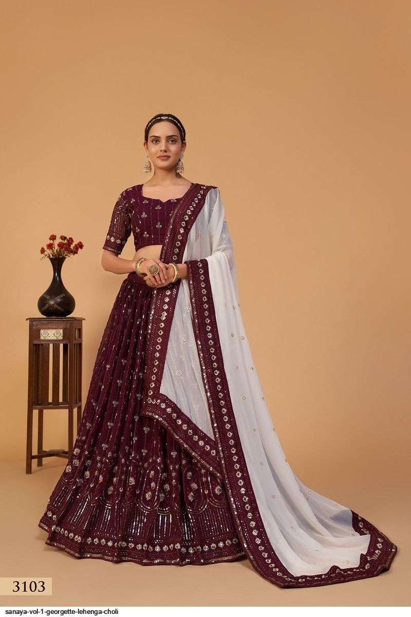 SANAYA VOL 1 Plum 3103 GEORGETTE LEHENGA CHOLI 3103 Wholesale catalog