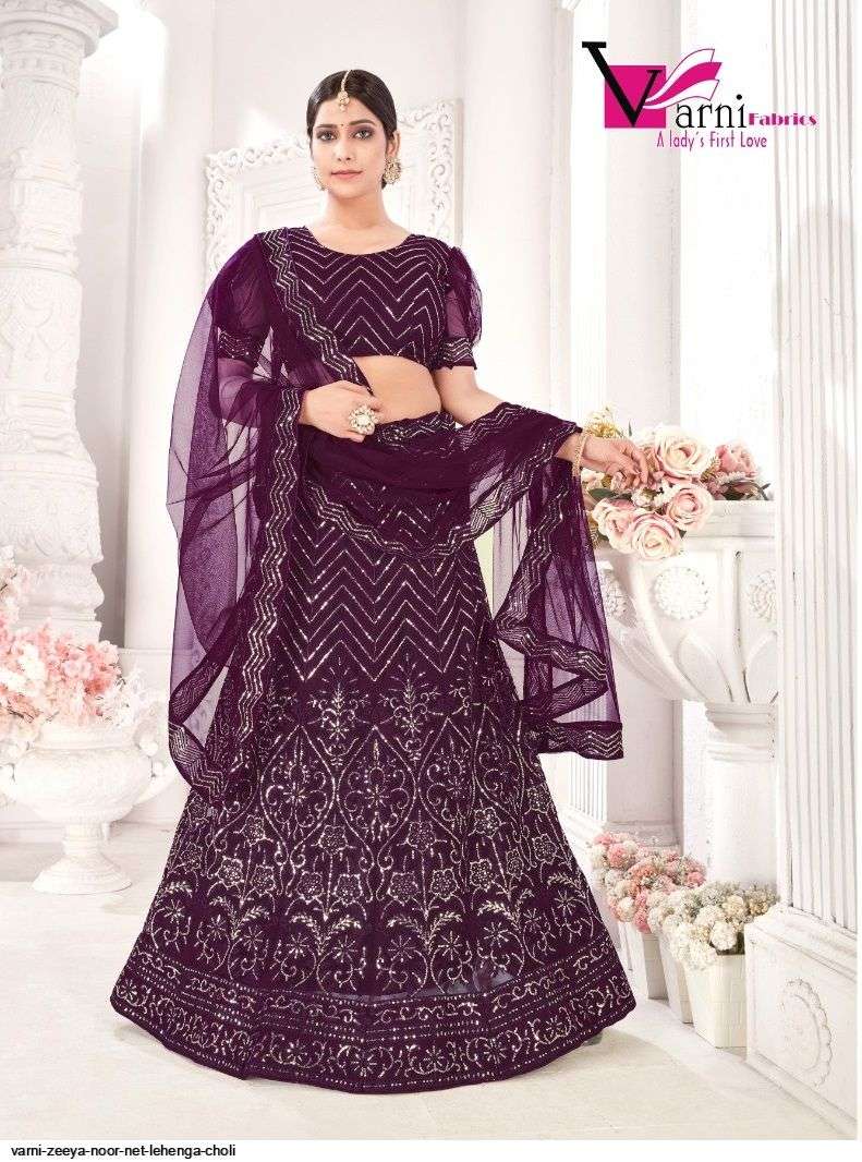 VARNI ZEEYA NOOR NET purple LEHENGA CHOLI 3002 Wholesale catalog