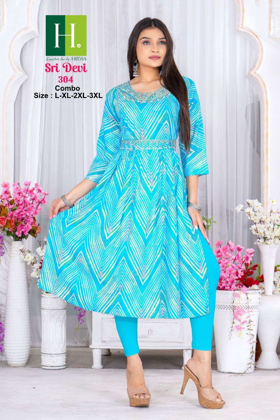 HIRWA SRIDEVI D-304 Heavy RAYON Naira Cut Kurti Wholesale catalog