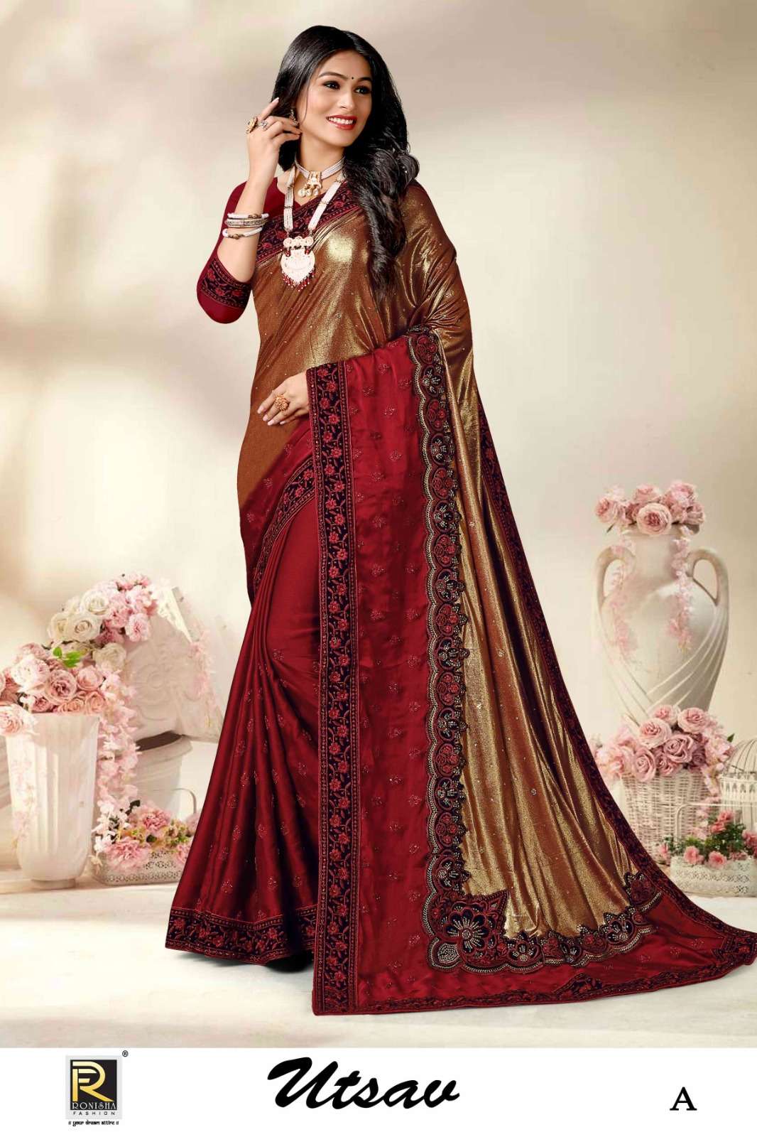 USTAV BY RONISHA SAREE IMPORTED LYCRA FABRICS FANCY STONE AND EMBROIDERY WORK SUPER HIT COLLECTION