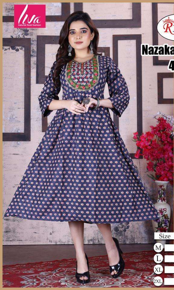 NAZAKAT vol -6 GHERA RAYON PRINT Kurti Wholesale catalog