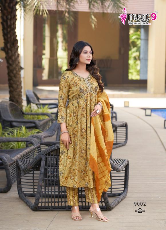 Mystic9 Pooja Vol-9 – Aliya Cut Kurti With Pant And Dupatta - Wholesale Catalog