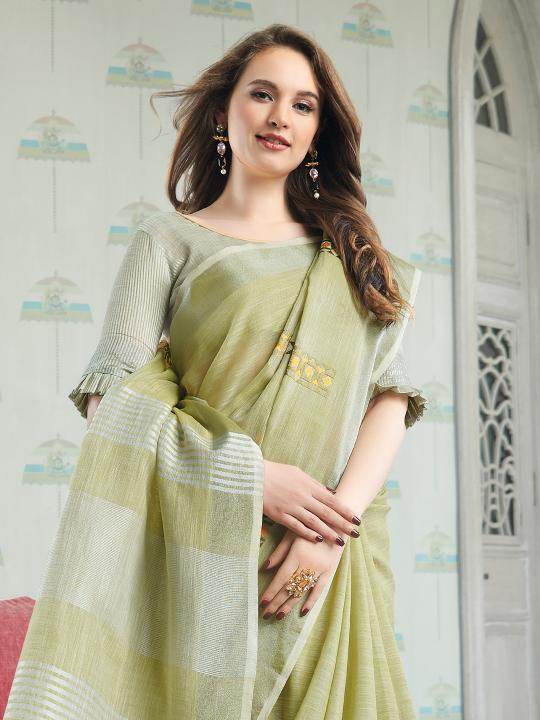 AMYRA NX by Astita fancy designer linen Cotton fabric saree