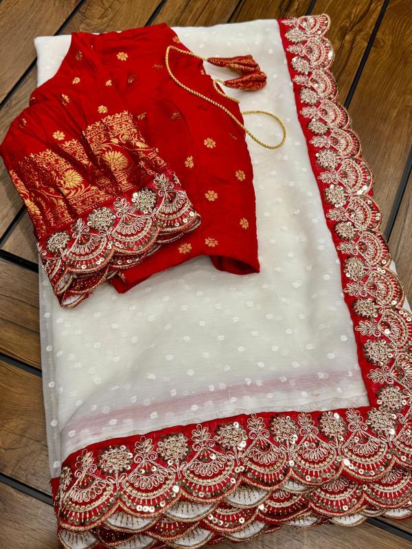 Dazira georgette vol 4 catalog buy white and red border silk saree surat