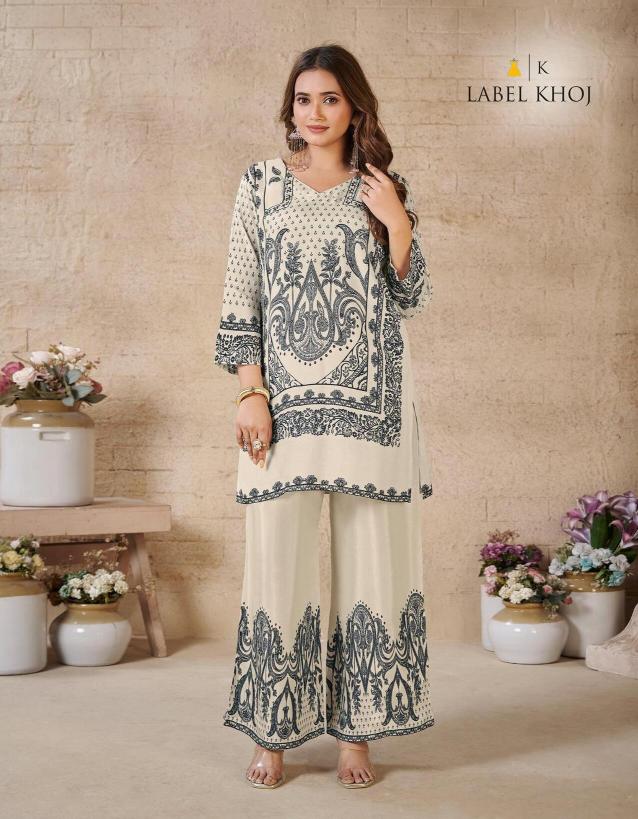 Label Khoj Vacay Mode catalog modest co ord sets pakistan style replica
