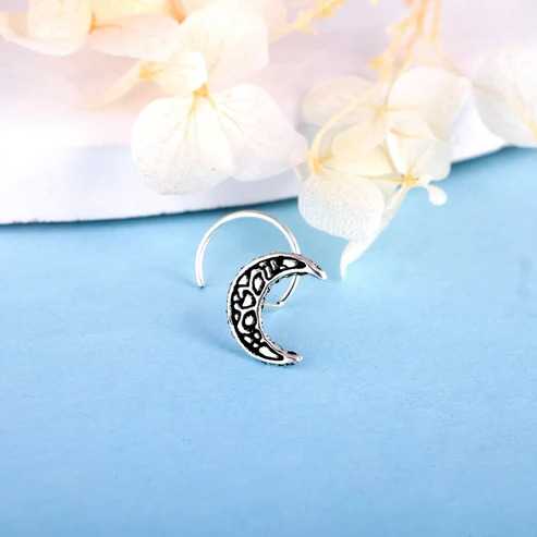 Nitya Oxidised Silver Crescent Moon Nose Pin