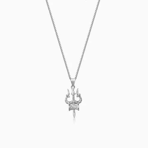 Nitya Silver Trishul Pendant with Box Chain For Him