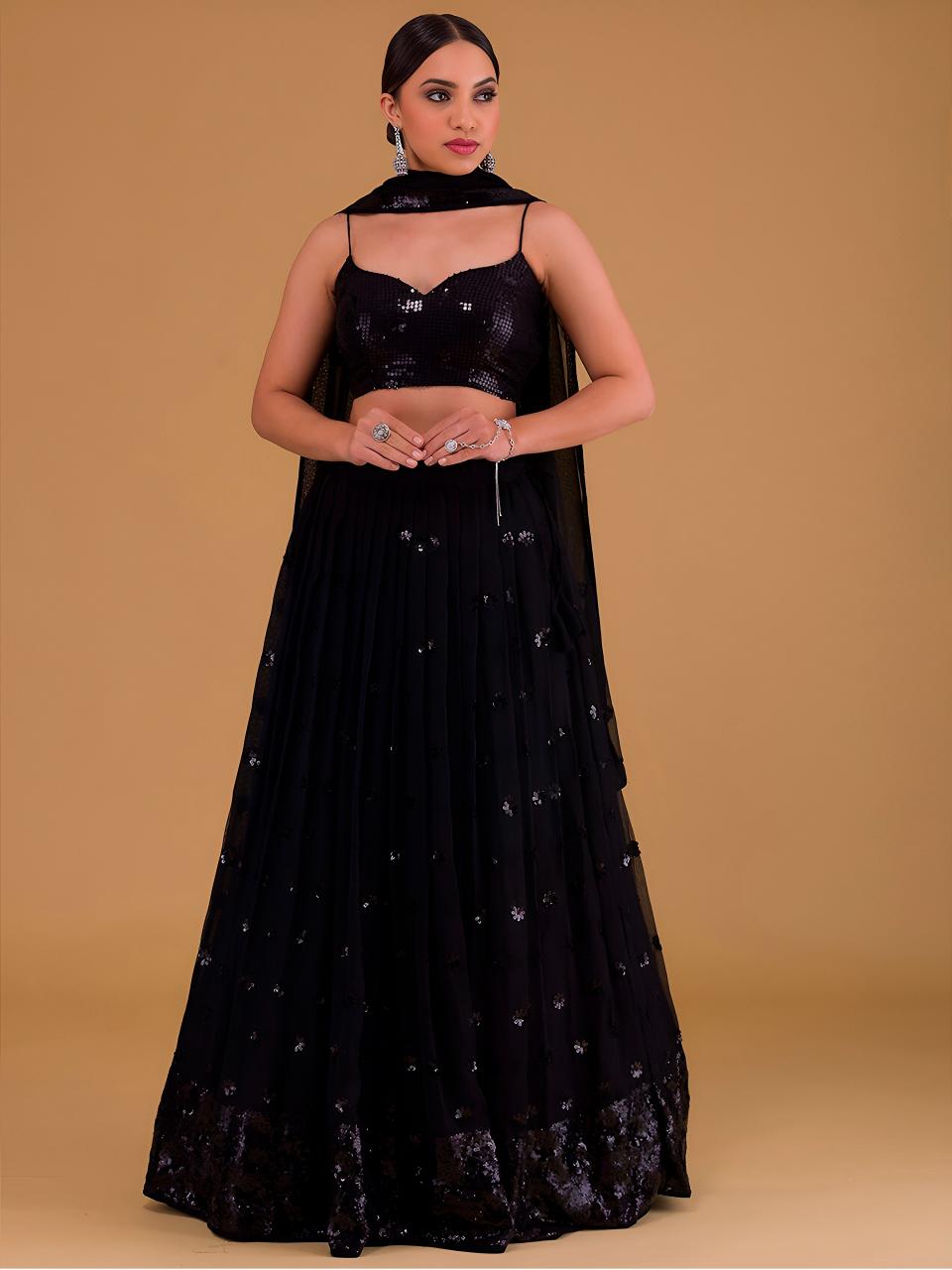 Sabella 15068 Black catalog semi stiched lehenga choli for girl online india