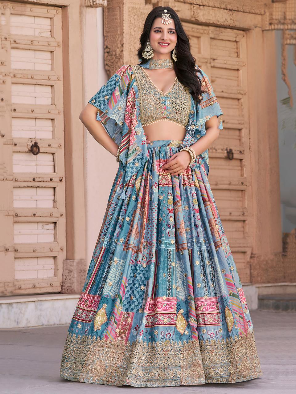 Sabella 7050 Sky catalog party wear lehenga online india