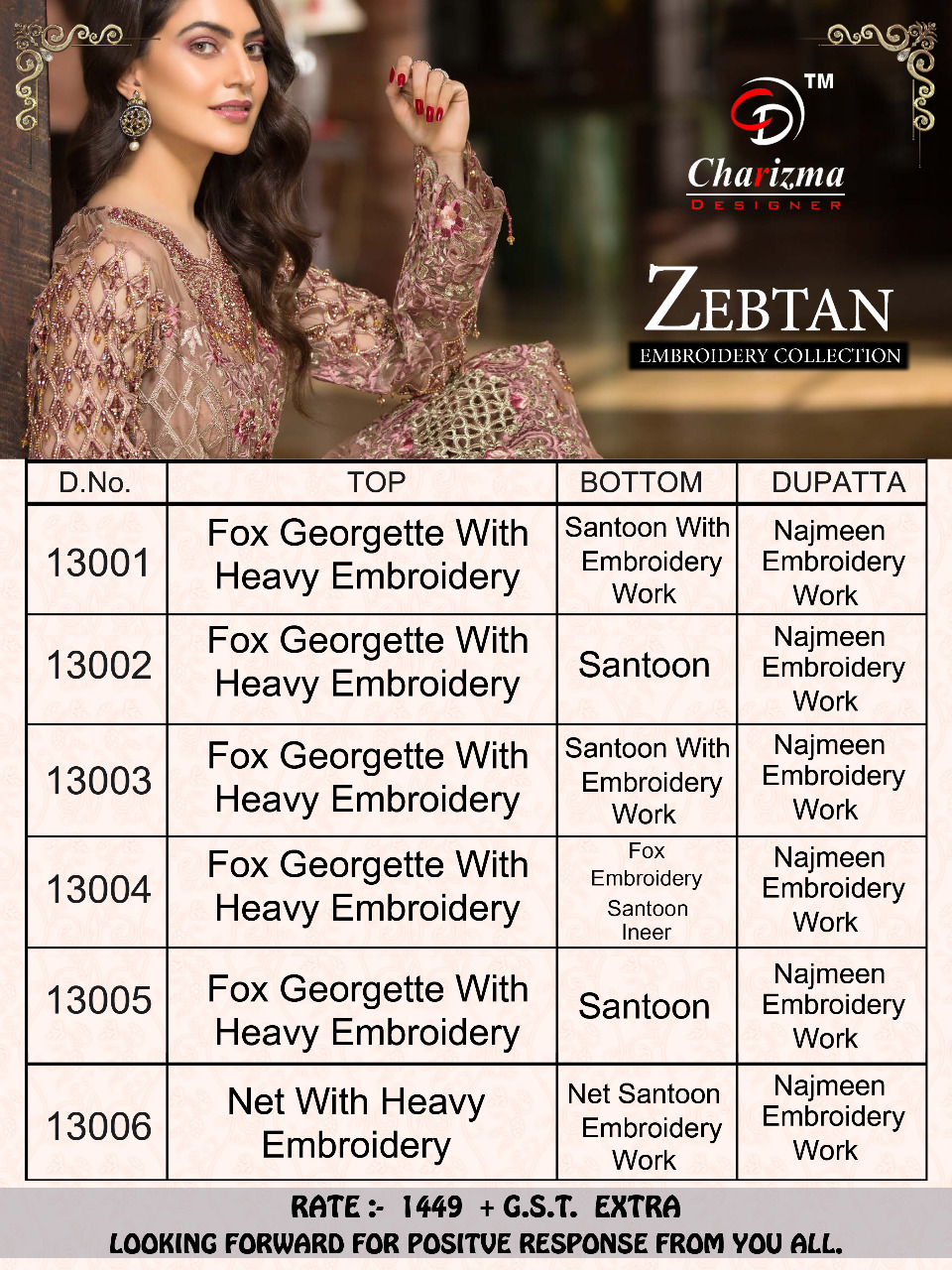 Zebtan By Charizma Designer Palazzo Salwar Kameez Catalogue