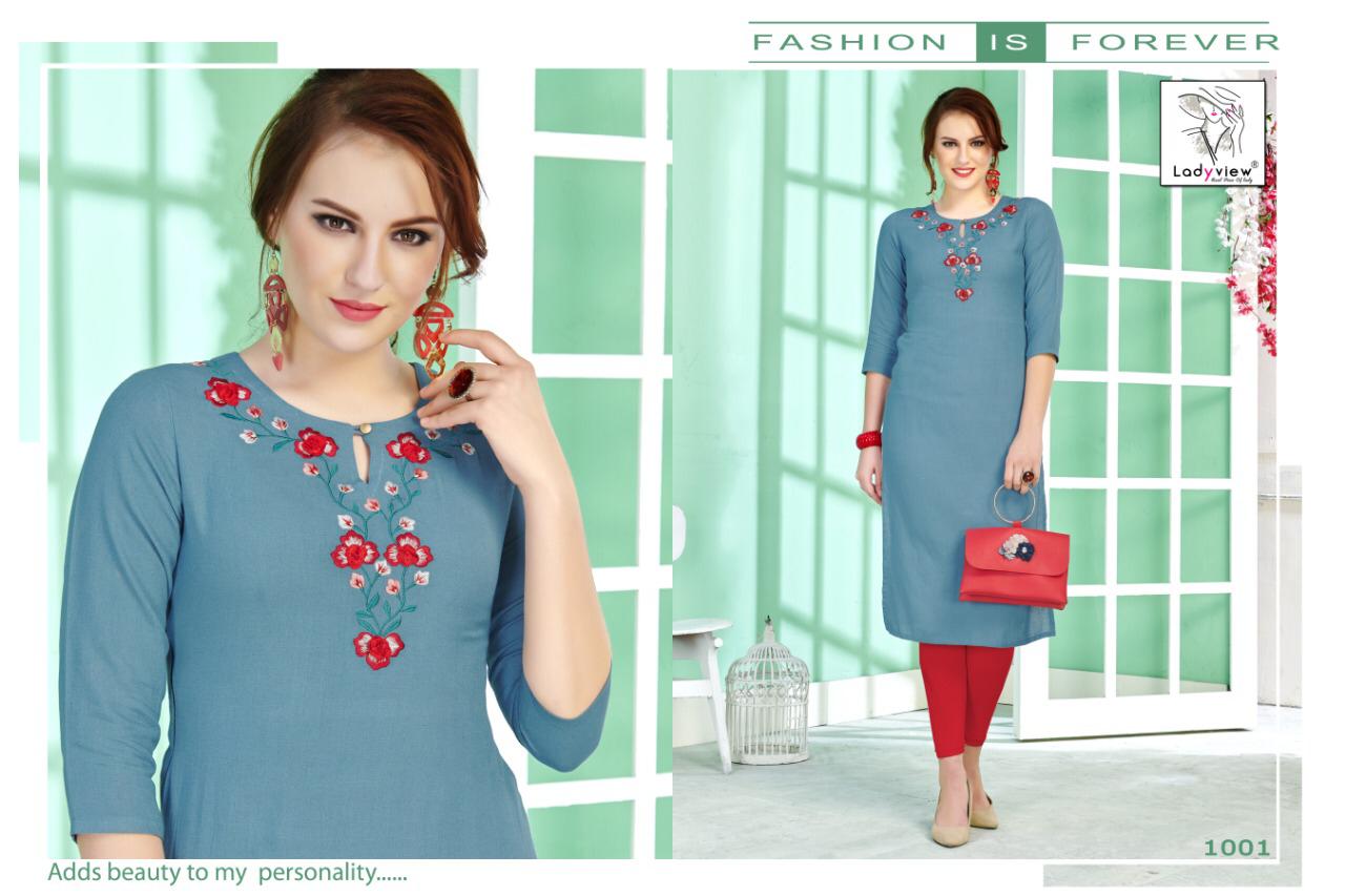 Crystal Ladyview Cotton Embroidery Work Kurti Colletions.