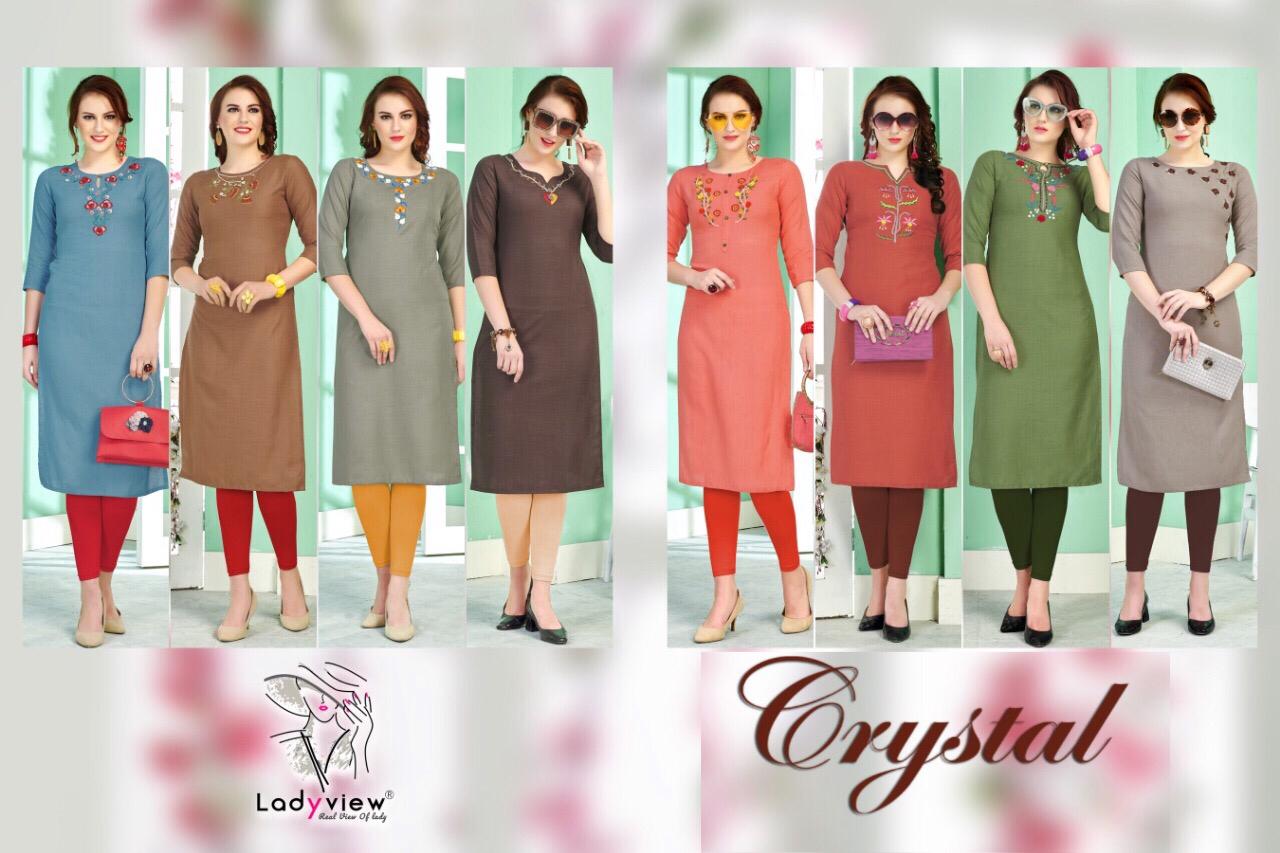 Crystal Ladyview Cotton Embroidery Work Kurti Colletions.