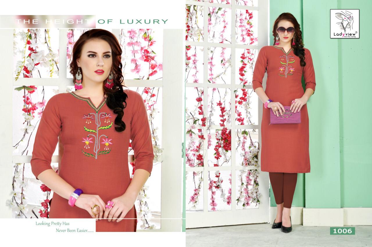 Crystal Ladyview Cotton Embroidery Work Kurti Colletions.