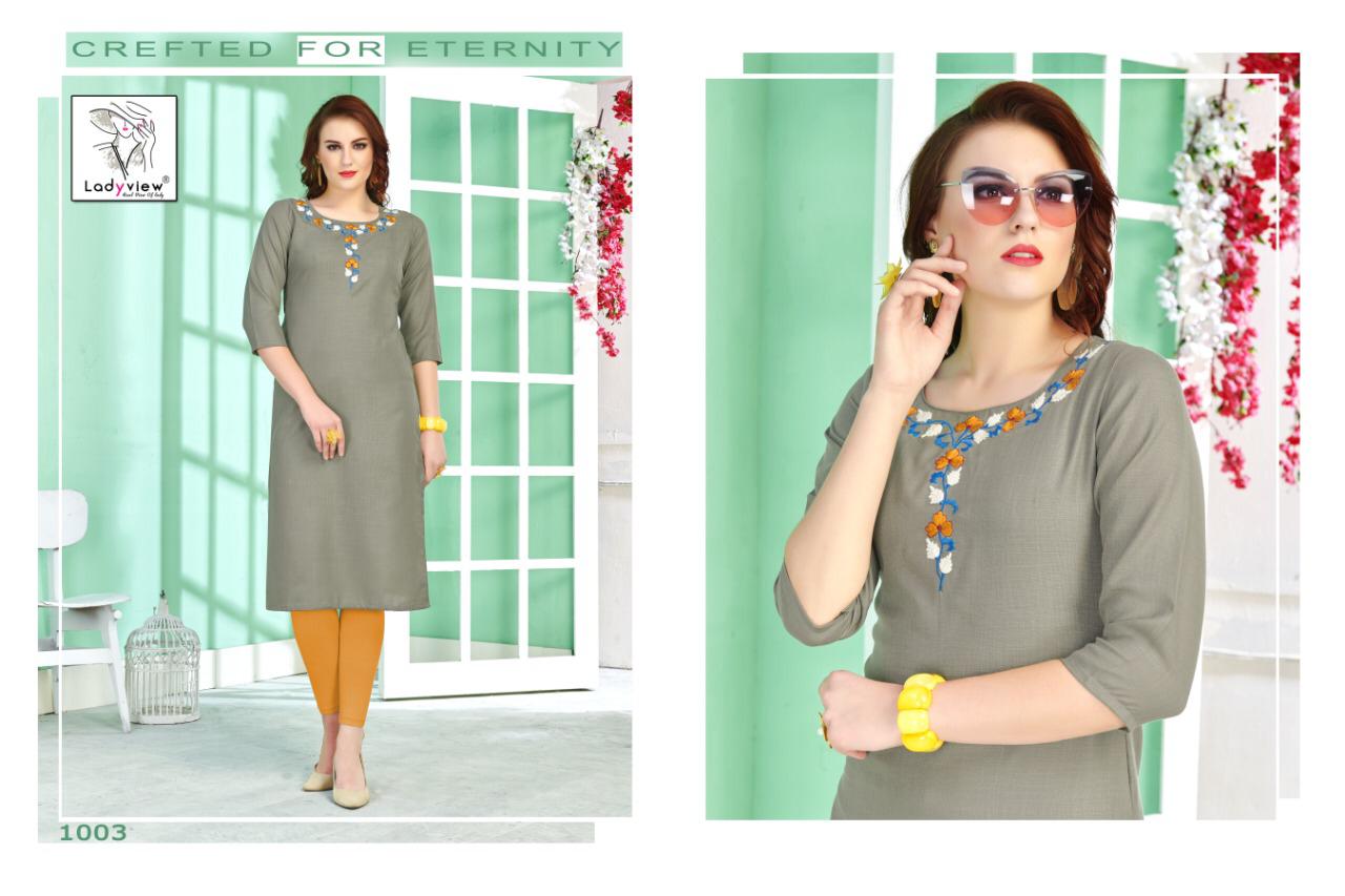 Crystal Ladyview Cotton Embroidery Work Kurti Colletions.