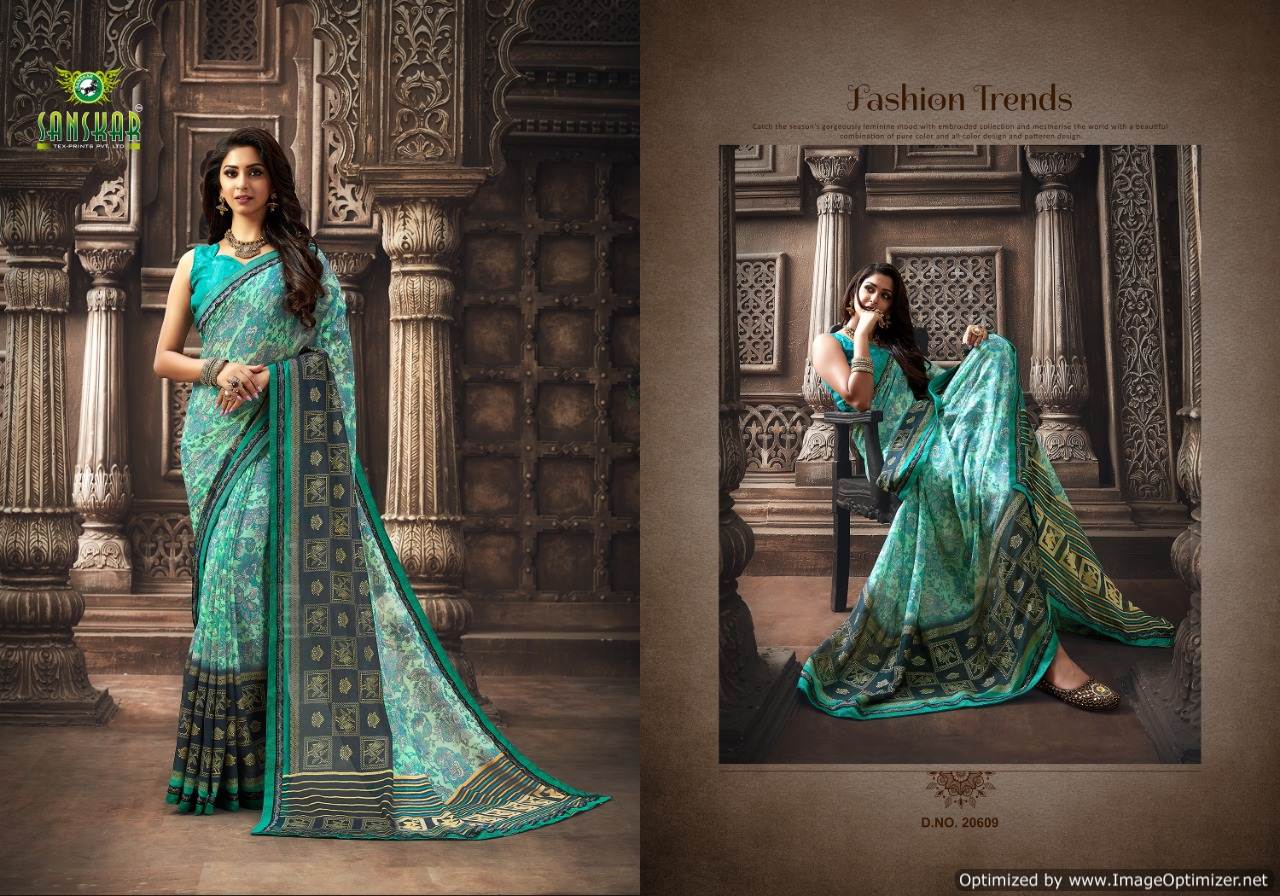 Sanskar By  Manorama Designer Printed Georgette Sarees Collections