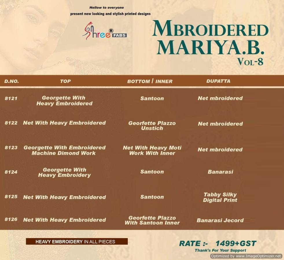 Mbroidered Mariya B Vol 8 By Shree Heavy Embroideries Wrok Pakistani Suit Catalogue
