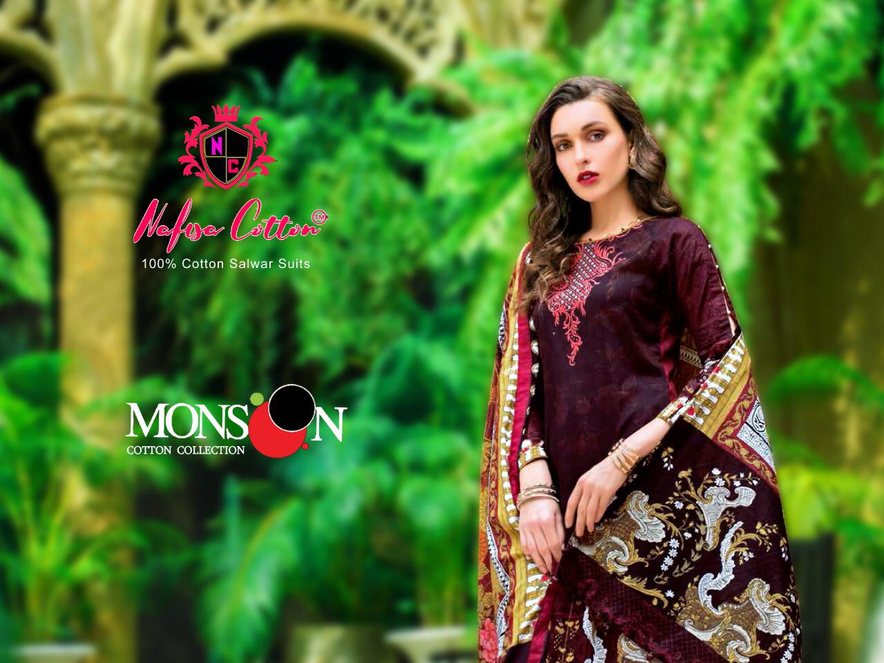 Monsoon Karachi Vol 2 By Nafisa Printed Cotton Dress Material.