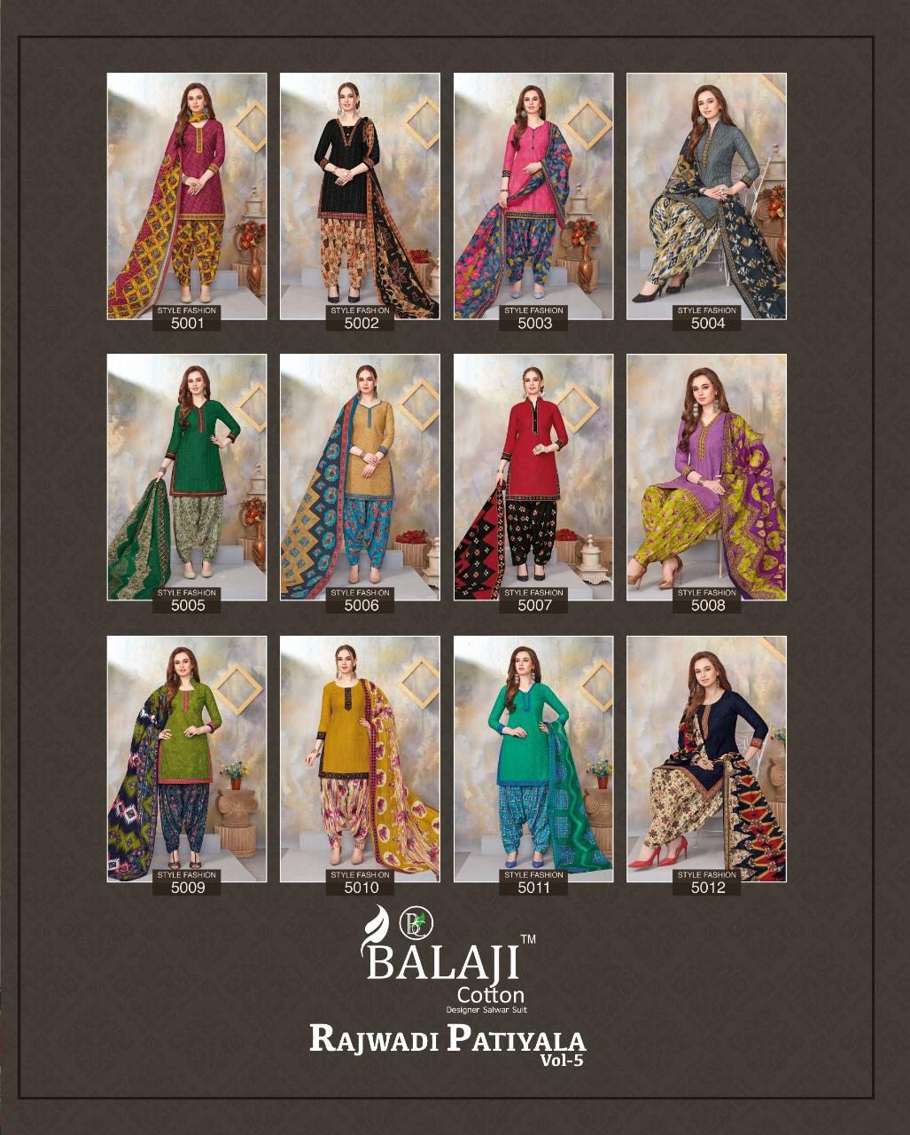 Rajwadi Patiyala Vol 5 By Balaji Printed Cotton Dress Material.