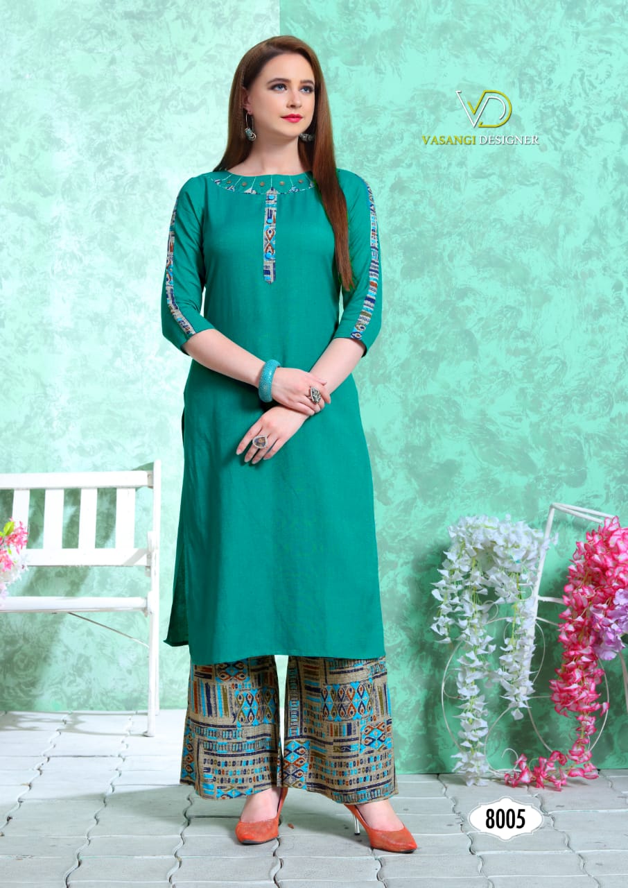 Atithi By Vasangi Designer Rayon Kurtis With Plazzo Collection