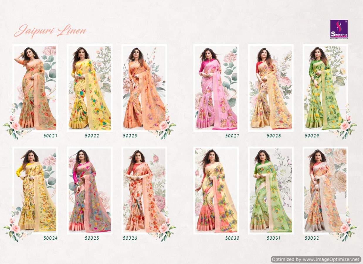 Jaipuri Linen By Shangrila Designers Line Cotton Sarees Catalogue