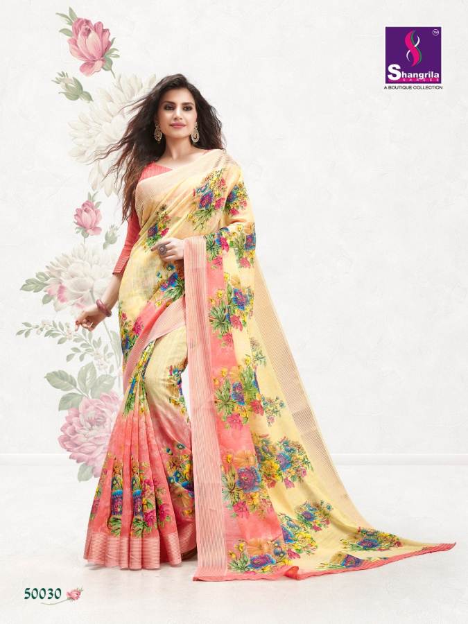Jaipuri Linen By Shangrila Designers Line Cotton Sarees Catalogue