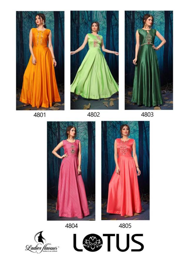 Lotus By Ladies Flavour Silk Gown Style Long Kurti Catalogue