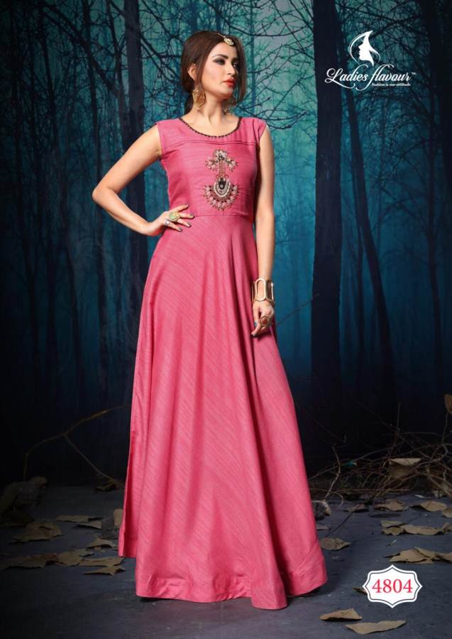 Lotus By Ladies Flavour Silk Gown Style Long Kurti Catalogue