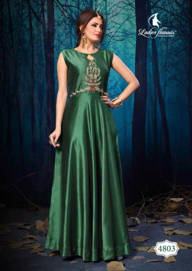 Lotus By Ladies Flavour Silk Gown Style Long Kurti Catalogue