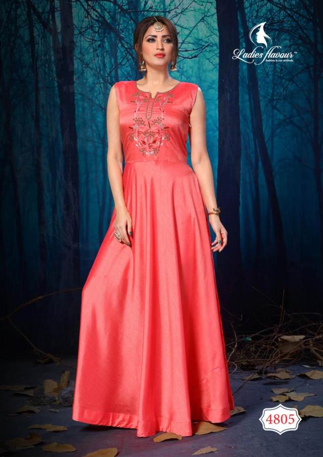 Lotus By Ladies Flavour Silk Gown Style Long Kurti Catalogue