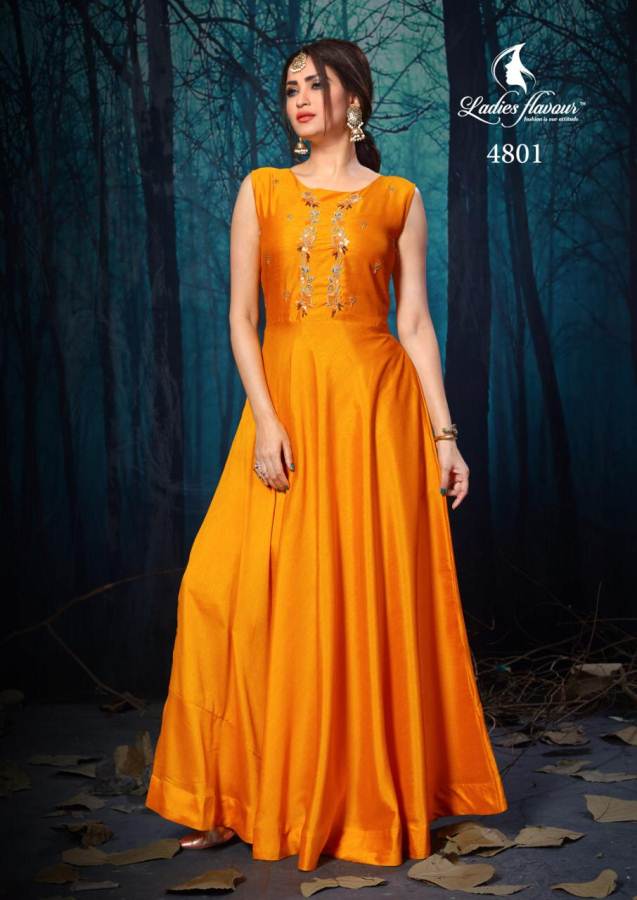 Lotus By Ladies Flavour Silk Gown Style Long Kurti Catalogue