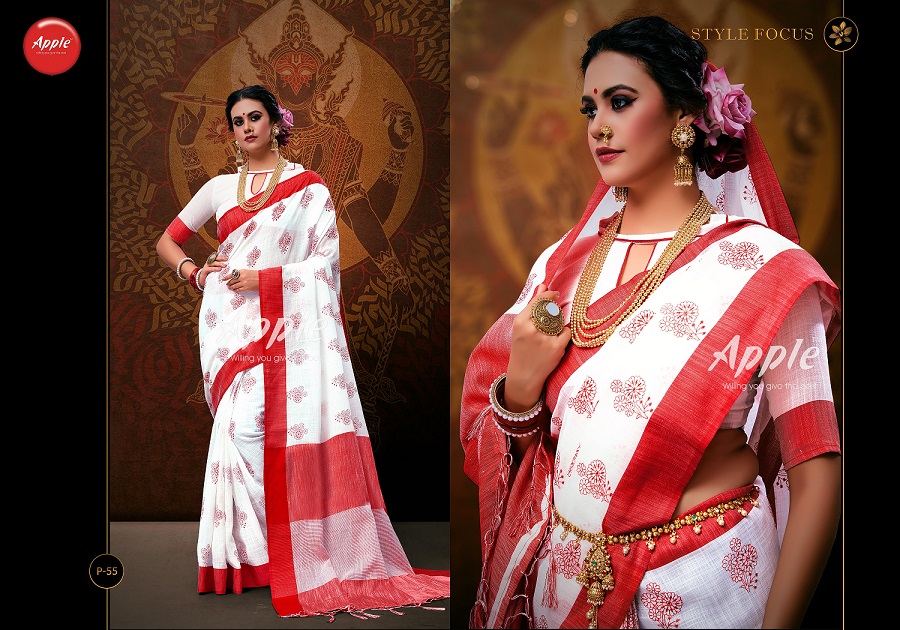 Pooja By Apple Designer Linen Saree Catalogue