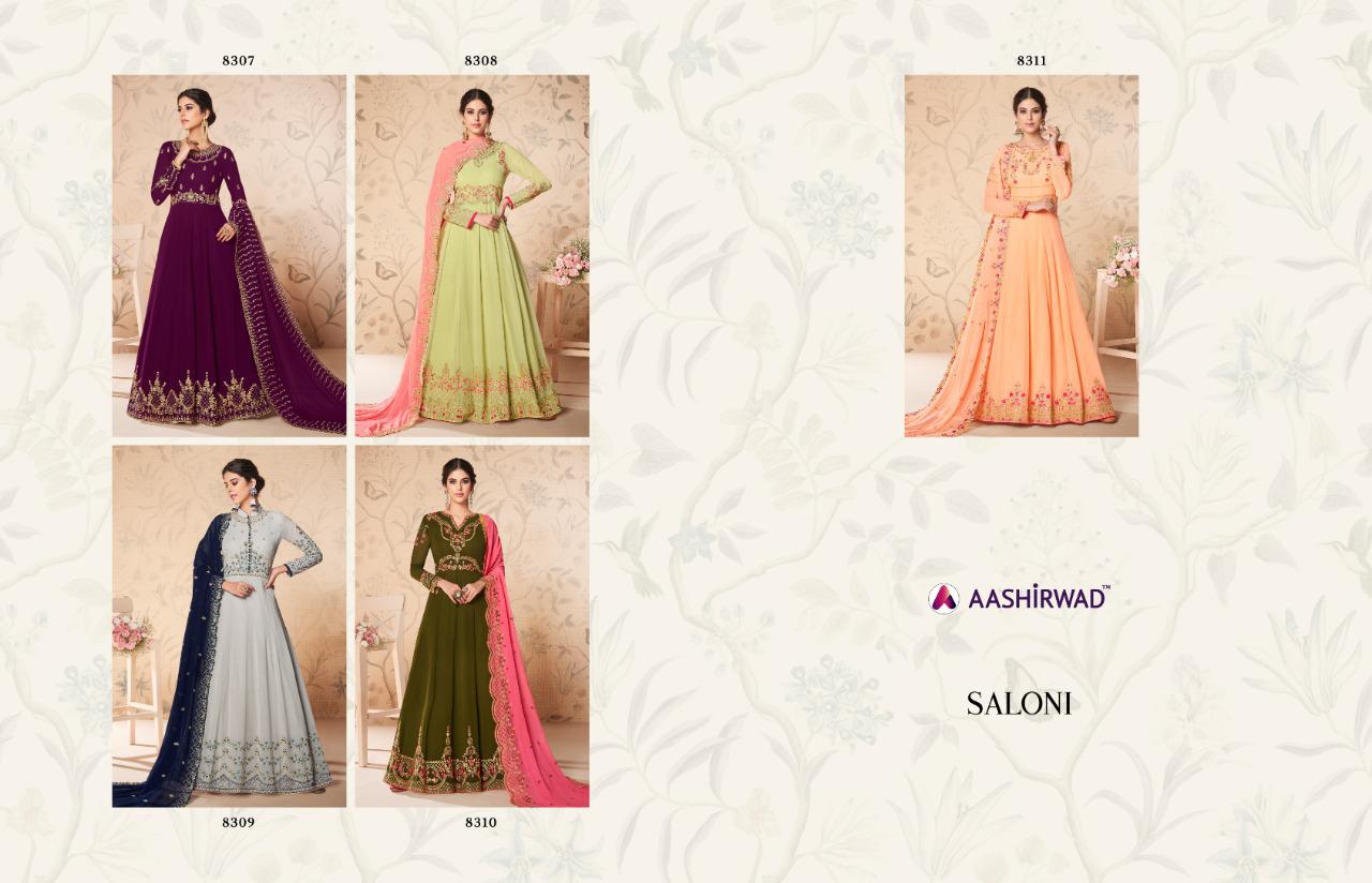 Saloni By Aashirwad Georgette Heavy Designer Salwar Suits Catalogue