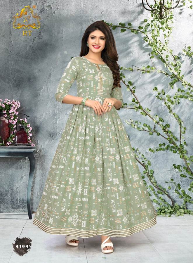 Shiny By Rt Capsule Foil Printed Long Round Kurtis Collection