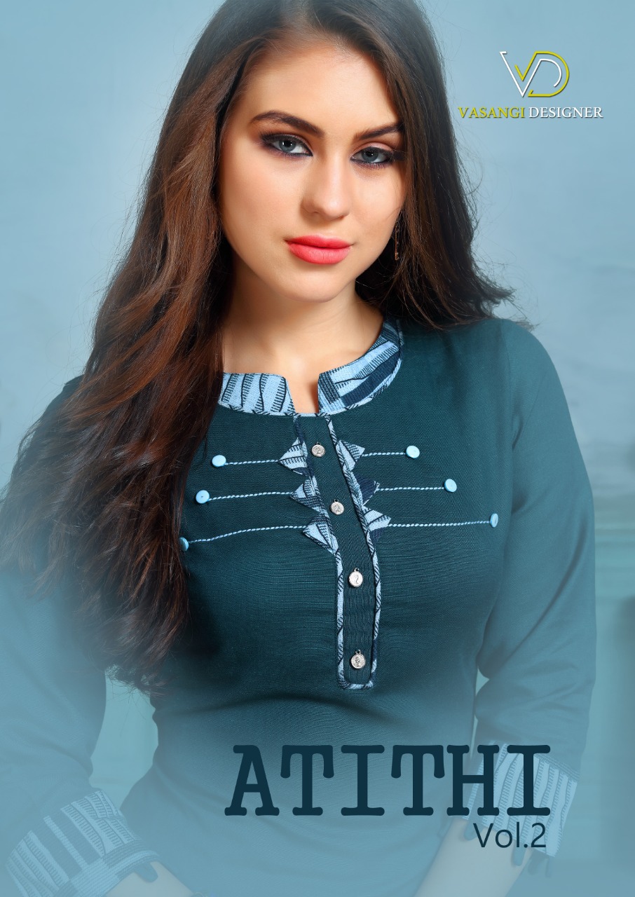 Atithi Vol 2 Present Vasangi Designer Casual Wear Kurtis With Pent Catalogue.